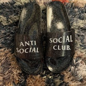 Anti social social club black sparkle women’s sandal slides size 8